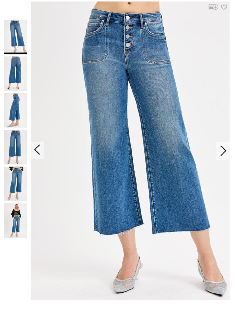 Risen High Rise Crop Wide Button Up  Jeans Dark Wash PWC21017